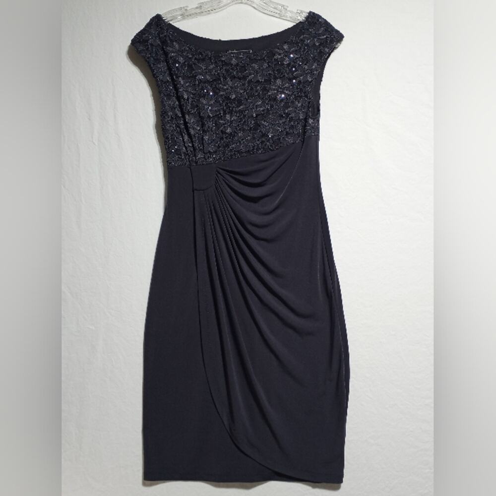 Dressbarn Collection Gray Sequin Top Rouched Stretch Sheath Dress Size 8